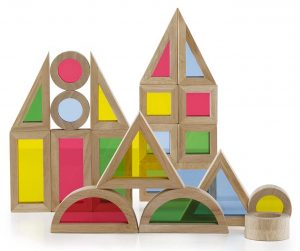 These clear rainbow window blocks by Guidecraft are a fun addition to building with other wooden blocks.